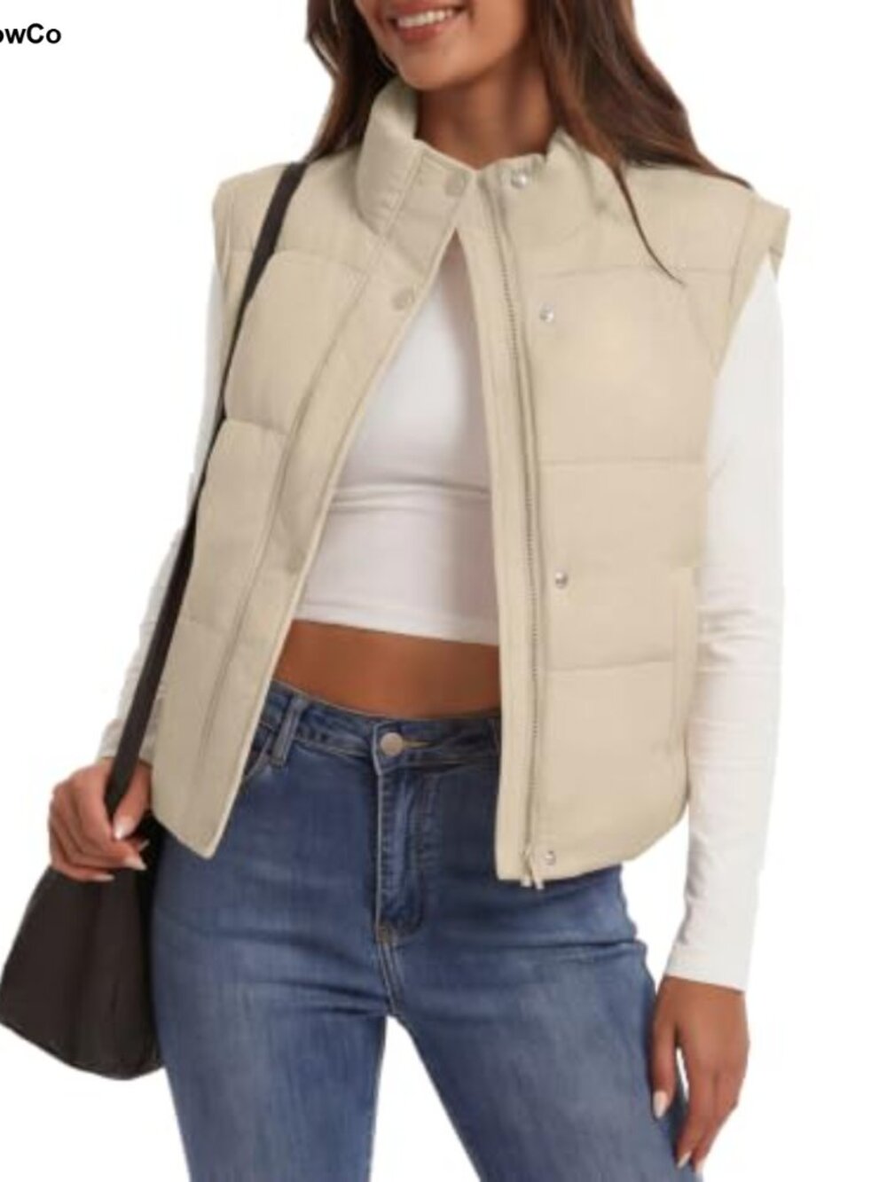 Sleeveless Cropped Puffer Vest Lightweight Quilted Zip Snap Stand Collar